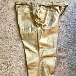 Chico’s gold platinum denim jeans.